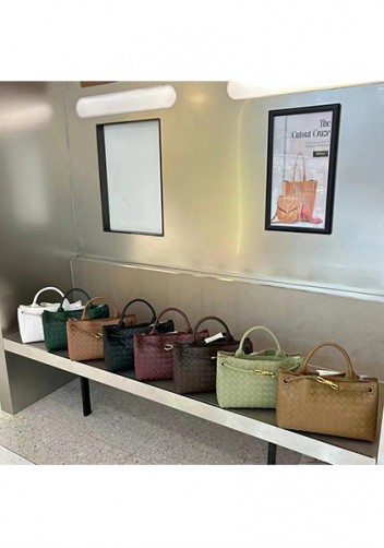 Allegria Woven Horizontal Leather Shoulder Bag Stone Green