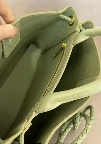 Allegria Woven Horizontal Leather Shoulder Bag Stone Green