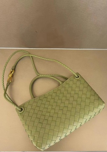 Allegria Woven Horizontal Leather Shoulder Bag Stone Green