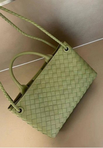 Allegria Woven Horizontal Leather Shoulder Bag Stone Green