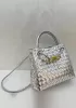Allegria Woven Small Leather Shoulder Bag Silver