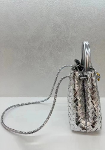 Allegria Woven Small Leather Shoulder Bag Silver