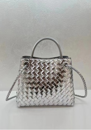 Allegria Woven Small Leather Shoulder Bag Silver