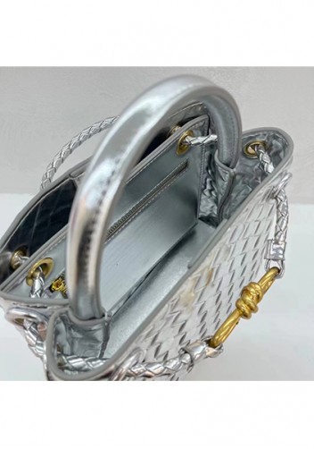 Allegria Woven Small Leather Shoulder Bag Silver