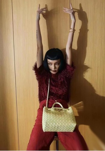 Allegria Woven Small Leather Shoulder Bag Yellow