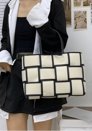 Mia Woven Canvas 12 Squares Tote Black