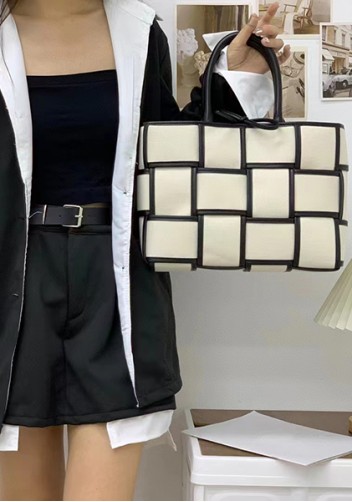 Mia Woven Canvas 12 Squares Tote Black