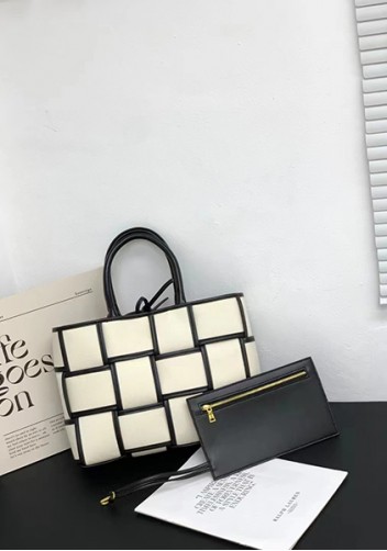 Mia Woven Canvas 12 Squares Tote Black