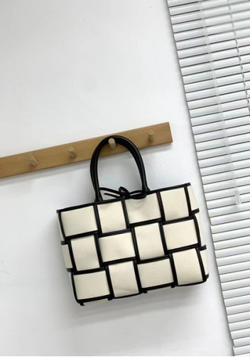 Mia Woven Canvas 12 Squares Tote Black
