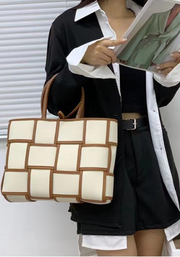 Mia Woven Canvas 12 Squares Tote Camel