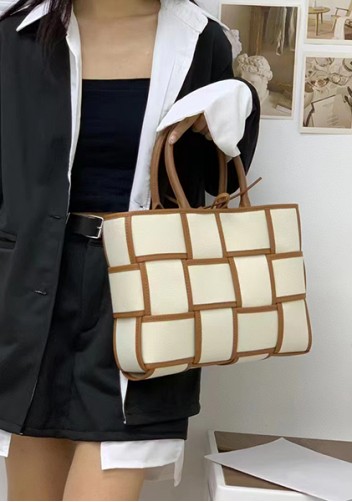 Mia Woven Canvas 12 Squares Tote Camel
