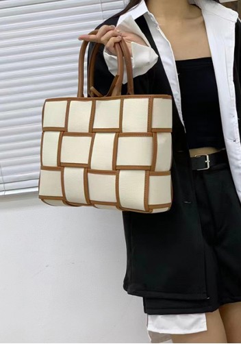 Mia Woven Canvas 12 Squares Tote Camel