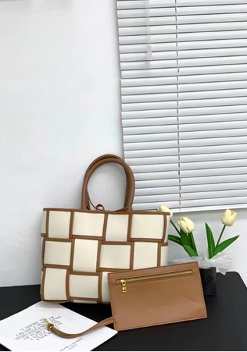 Mia Woven Canvas 12 Squares Tote Camel