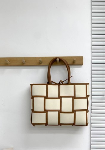 Mia Woven Canvas 12 Squares Tote Camel