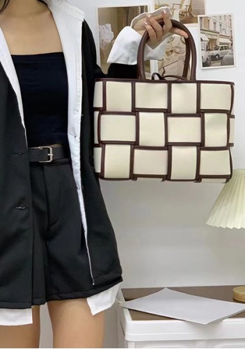 Mia Woven Canvas 12 Squares Tote Choco