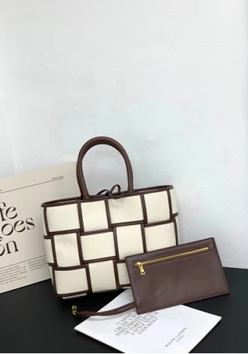Mia Woven Canvas 12 Squares Tote Choco