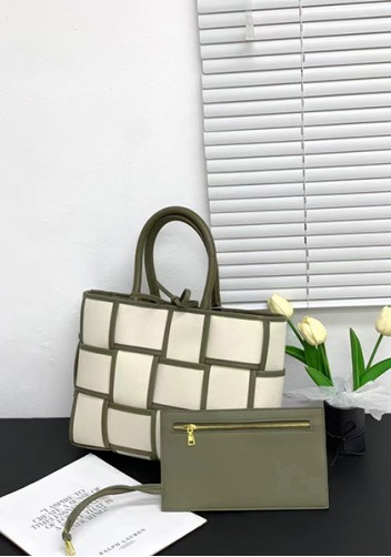 Mia Woven Canvas 12 Squares Tote Green