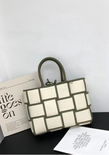 Mia Woven Canvas 12 Squares Tote Green