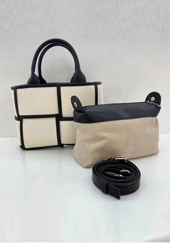 Mia Woven Canvas 4 Squares Tote Black
