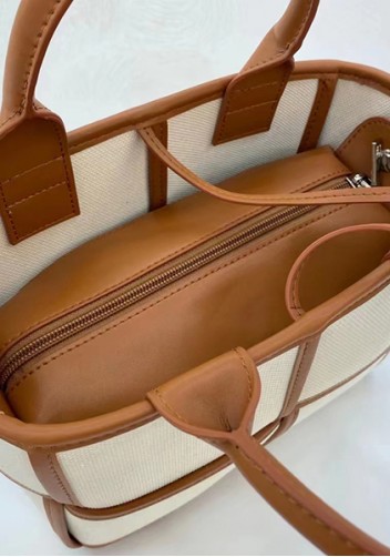 Mia Woven Canvas 4 Squares Tote Camel