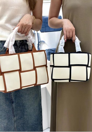 Mia Woven Canvas 4 Squares Tote Camel