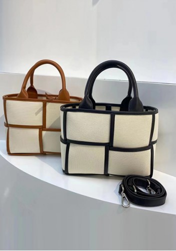 Mia Woven Canvas 4 Squares Tote Camel