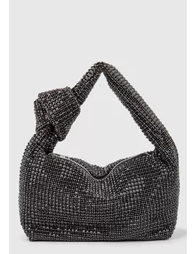 Olga Knotted Crystal-Embellished Shoulder Bag Black
