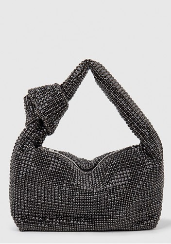 Olga Knotted Crystal-Embellished Shoulder Bag Black
