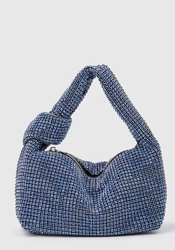 Olga Knotted Crystal-Embellished Shoulder Bag Blue
