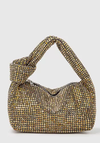 Olga Knotted Crystal-Embellished Shoulder Bag Champagne