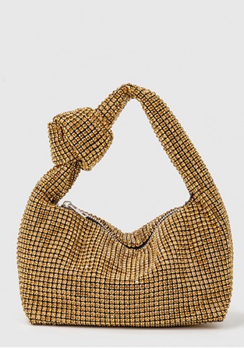 Olga Knotted Crystal-Embellished Shoulder Bag Gold