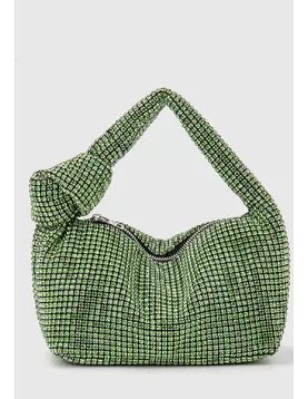 Olga Knotted Crystal-Embellished Shoulder Bag Green