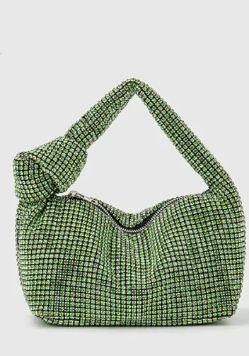 Olga Knotted Crystal-Embellished Shoulder Bag Green