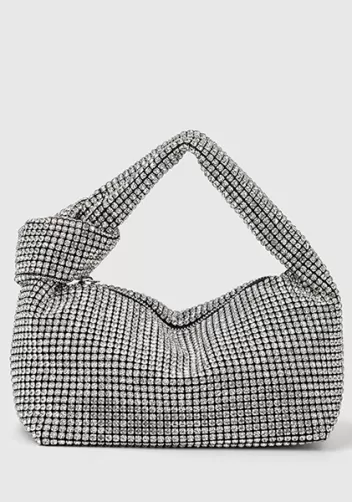 Olga Knotted Crystal-Embellished Shoulder Bag Silver