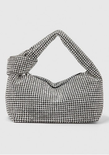 Olga Knotted Crystal-Embellished Shoulder Bag Silver