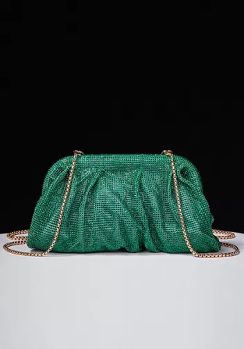 Elise Crystal-Embellished Pouch Dark Green