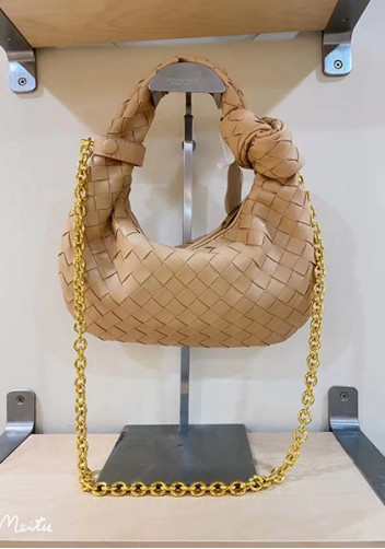 Dina Small Knotted Intrecciato Vegan Leather Tote Chain Beige