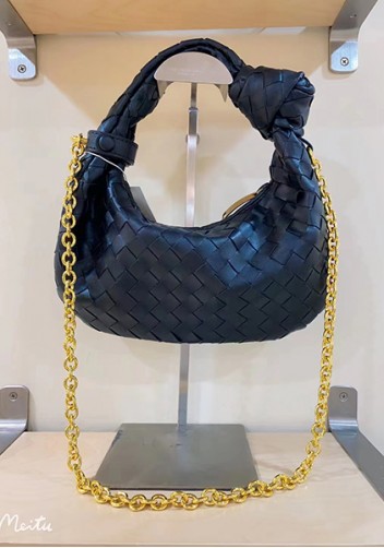 Dina Small Knotted Intrecciato Vegan Leather Tote Chain Black