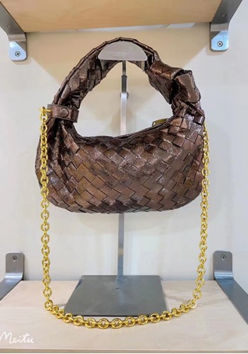Dina Small Knotted Intrecciato Vegan Leather Tote Chain Brown