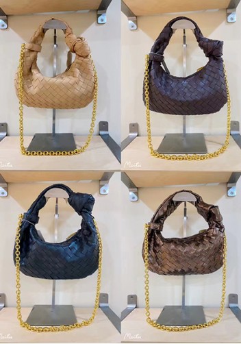 Dina Small Knotted Intrecciato Vegan Leather Tote Chain Brown