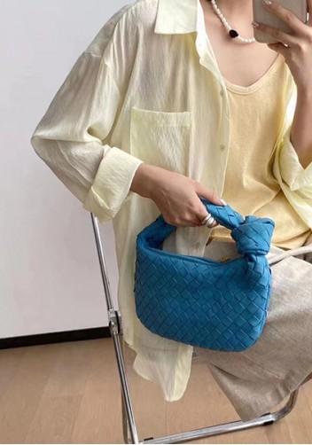 Dina Small Knotted Intrecciato Vegan Leather Tote Suede Blue