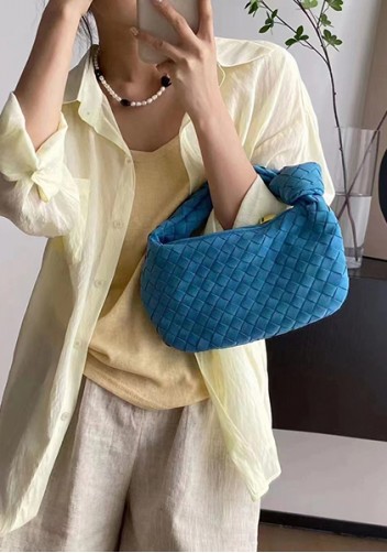 Dina Small Knotted Intrecciato Vegan Leather Tote Suede Blue