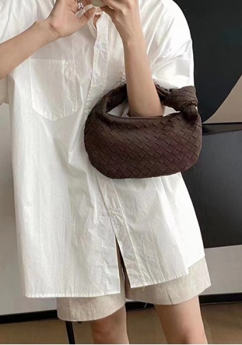 Dina Small Knotted Intrecciato Vegan Leather Tote Suede Choco