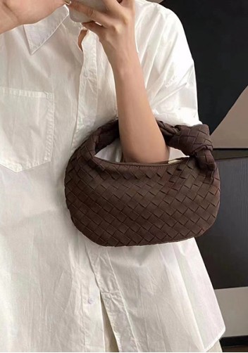 Dina Small Knotted Intrecciato Vegan Leather Tote Suede Choco