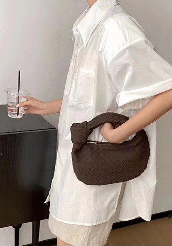 Dina Small Knotted Intrecciato Vegan Leather Tote Suede Choco