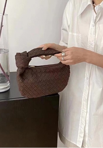 Dina Small Knotted Intrecciato Vegan Leather Tote Suede Choco