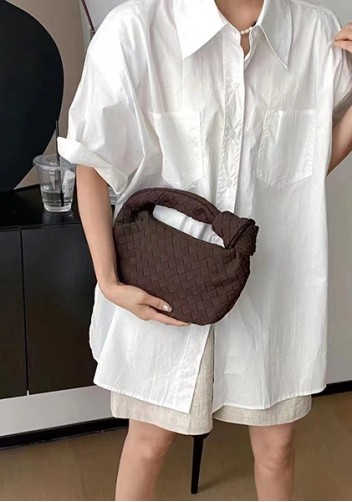 Dina Small Knotted Intrecciato Vegan Leather Tote Suede Choco