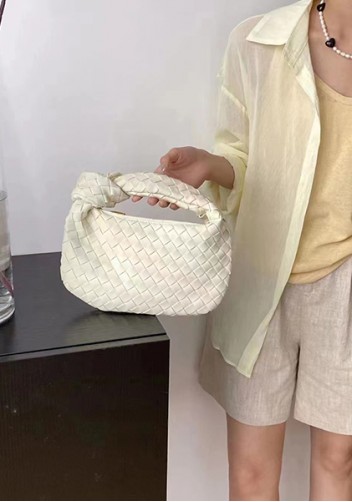 Dina Small Knotted Intrecciato Vegan Leather Tote Suede Cream