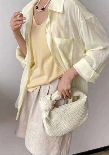 Dina Small Knotted Intrecciato Vegan Leather Tote Suede Cream