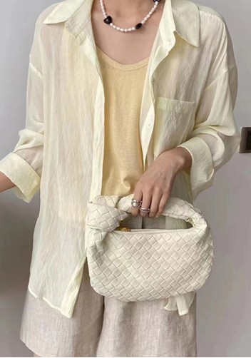 Dina Small Knotted Intrecciato Vegan Leather Tote Suede Cream